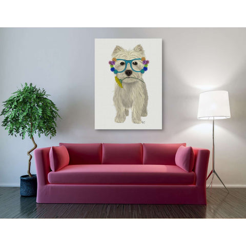Image of 'West Highland Terrier Flower Glasses' by Fab Funky, Giclee Canvas Wall Art