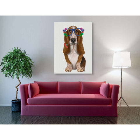 Image of 'Basset Hound Flower Glasses' by Fab Funky, Giclee Canvas Wall Art