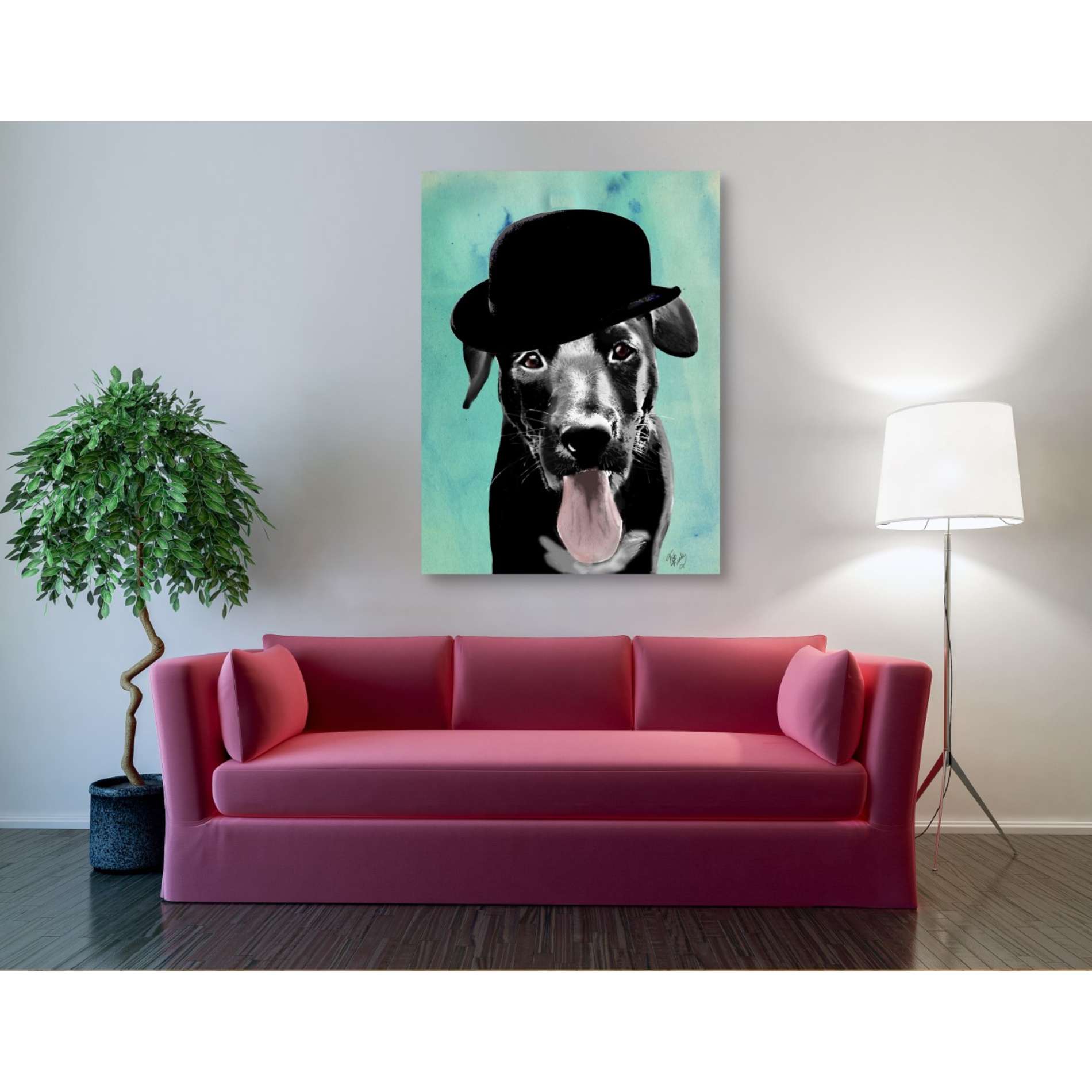 'Black Labrador in Bowler Hat' by Fab Funky, Giclee Canvas Wall Art