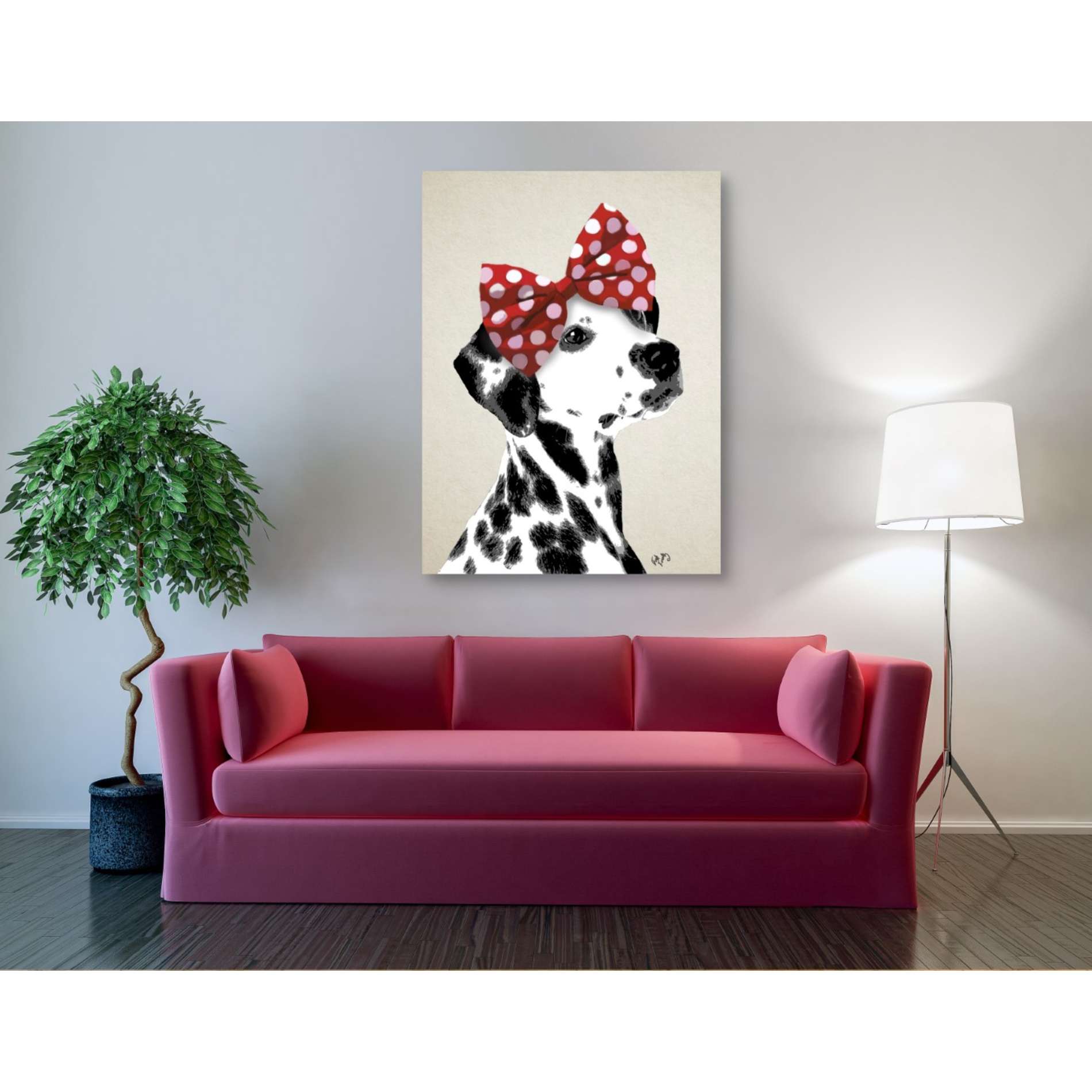 'Dalmatian With Red Bow' by Fab Funky, Giclee Canvas Wall Art