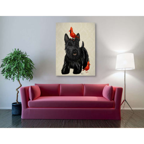 Image of 'Scottie Dog and Red Birds' by Fab Funky, Giclee Canvas Wall Art