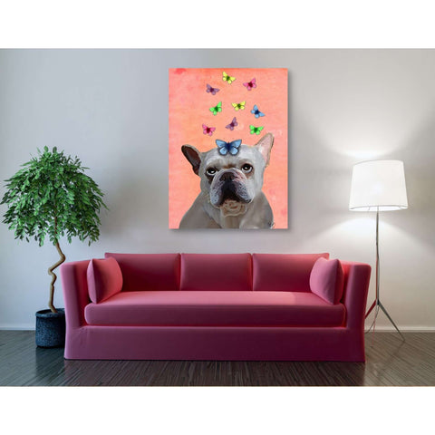 Image of 'White French Bulldog and Butterflies' by Fab Funky, Giclee Canvas Wall Art