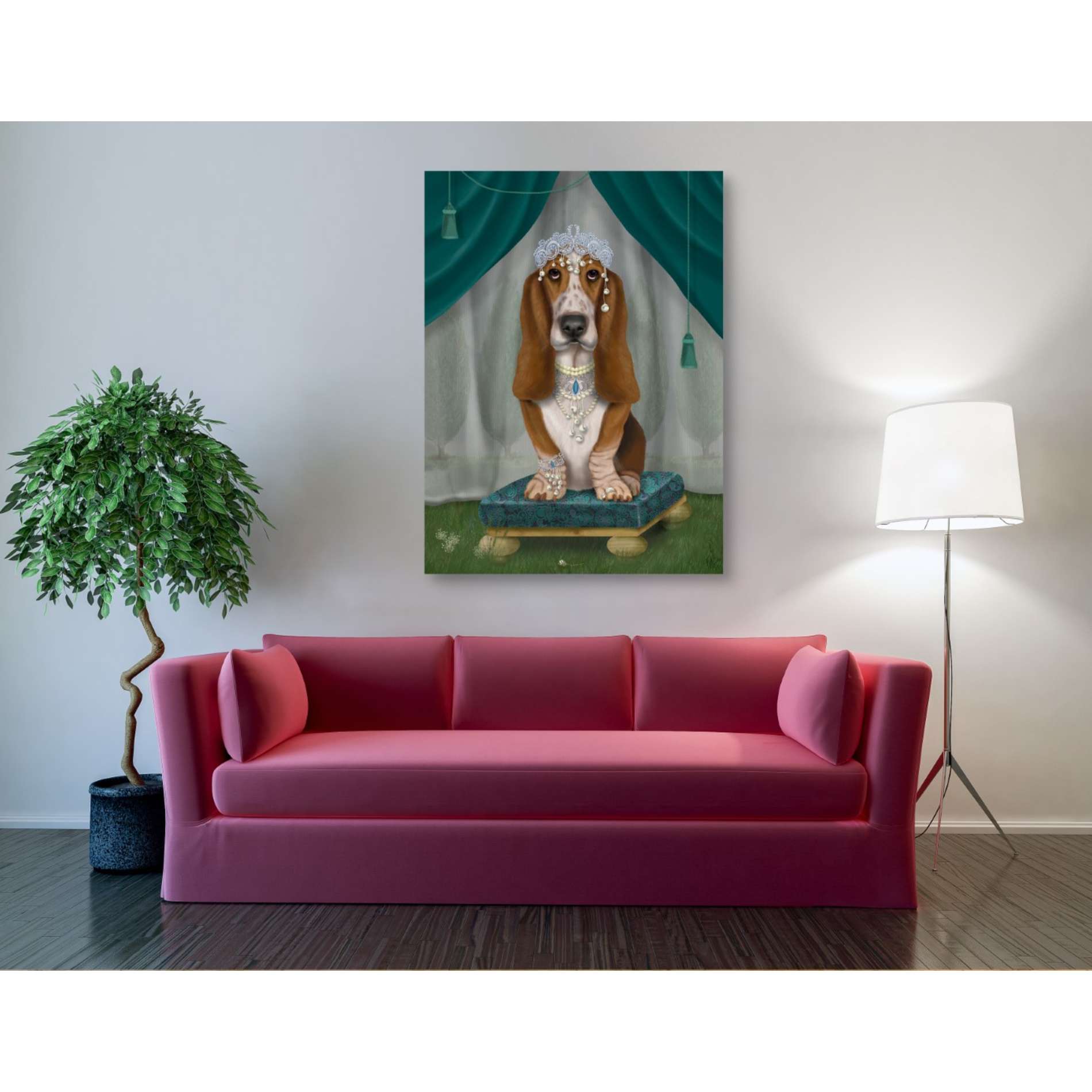 'Basset Hound and Tiara' by Fab Funky, Giclee Canvas Wall Art