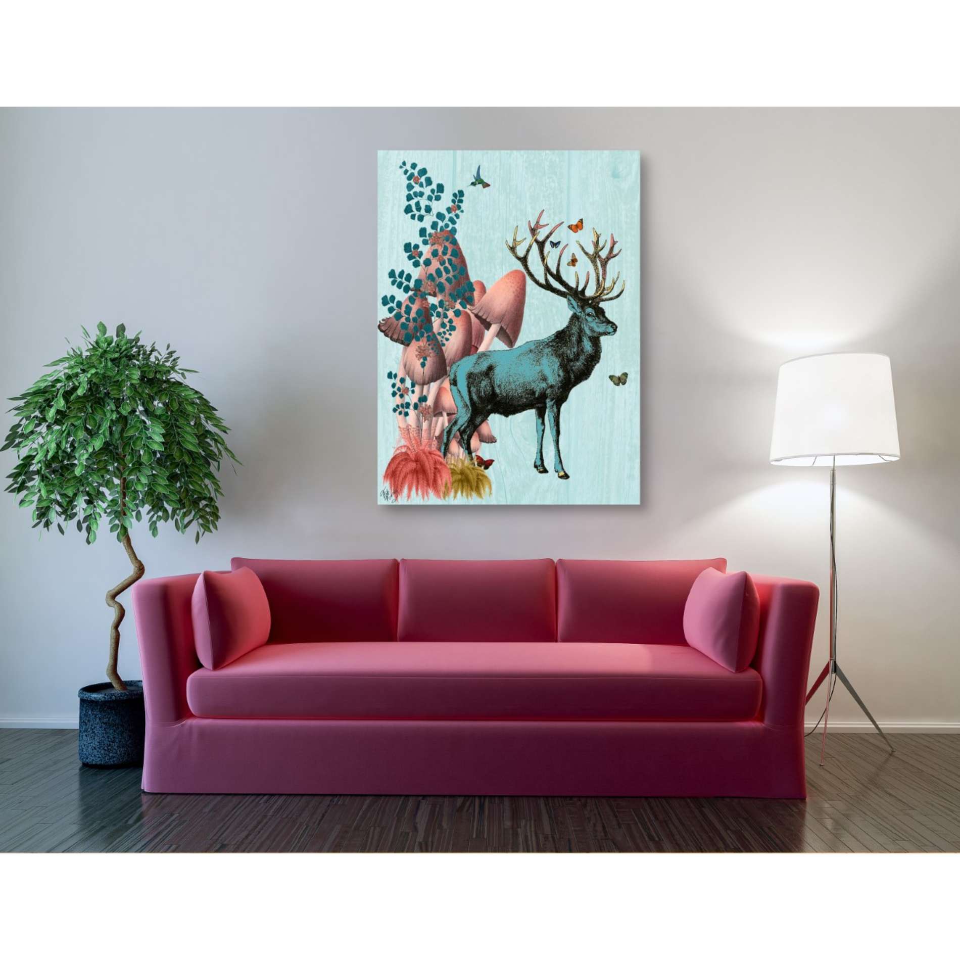'Turquoise Deer in Mushroom Forest' by Fab Funky, Giclee Canvas Wall Art