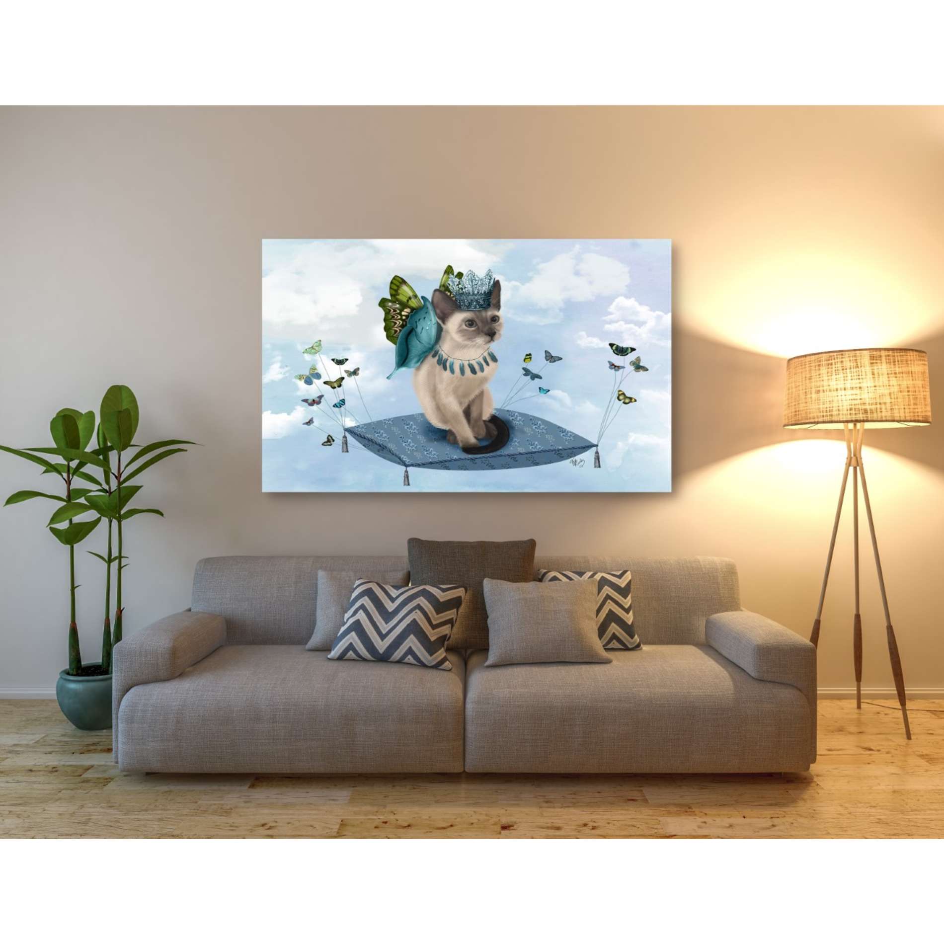 'Cat on Pillow with Butterflies' by Fab Funky, Giclee Canvas Wall Art