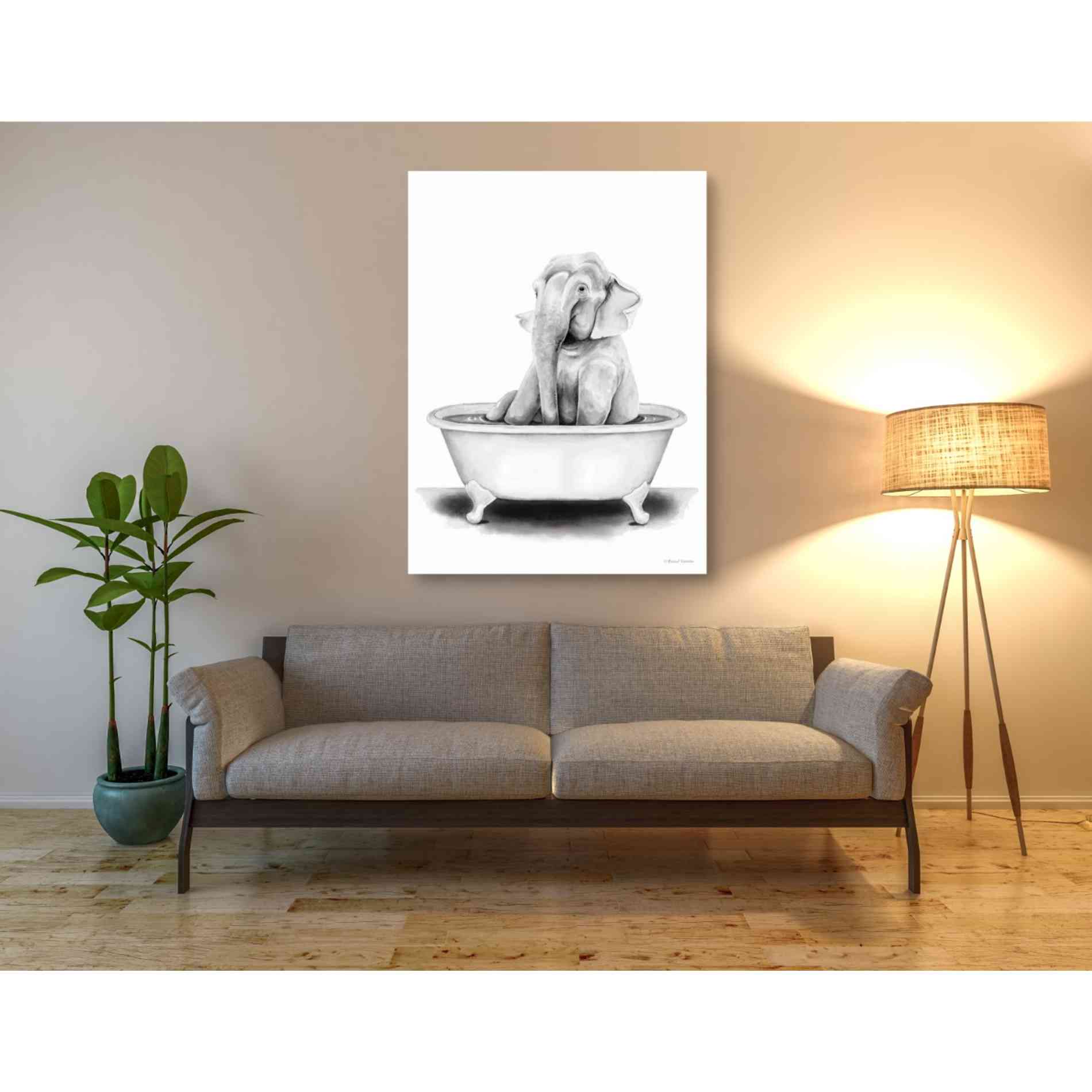 'Elephant in Tub' by Rachel Nieman, Canvas Wall Art,40 x 54