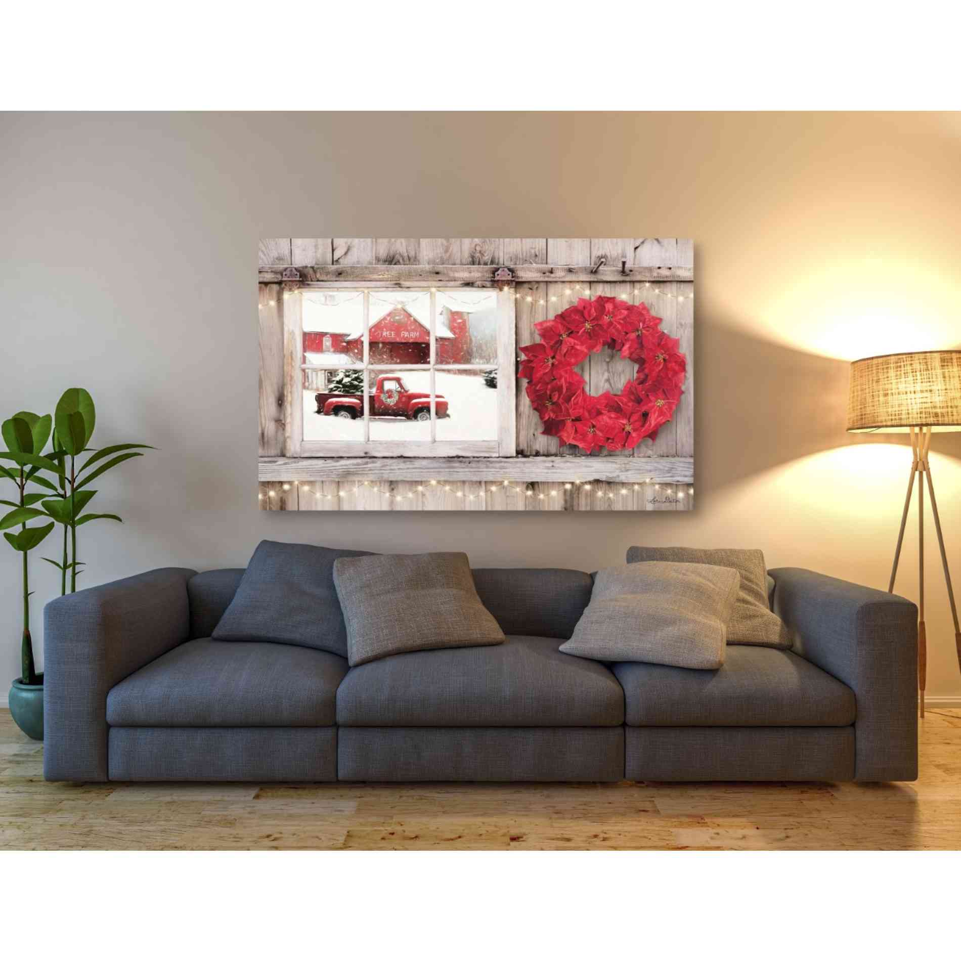 'Poinsettia Wreath Window View' by Lori Deiter, Canvas Wall Art,60 x 40