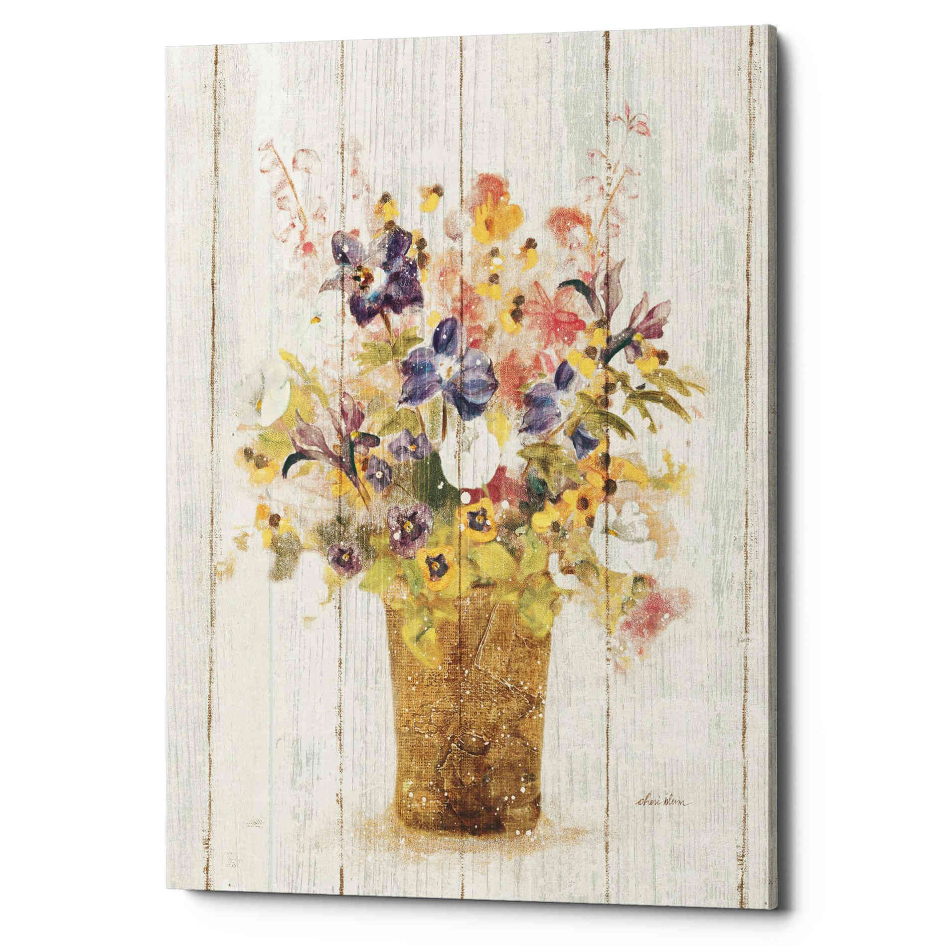 'Wild Flowers in Vase II on Barn Board' by Cheri Blum, Canvas Wall Art