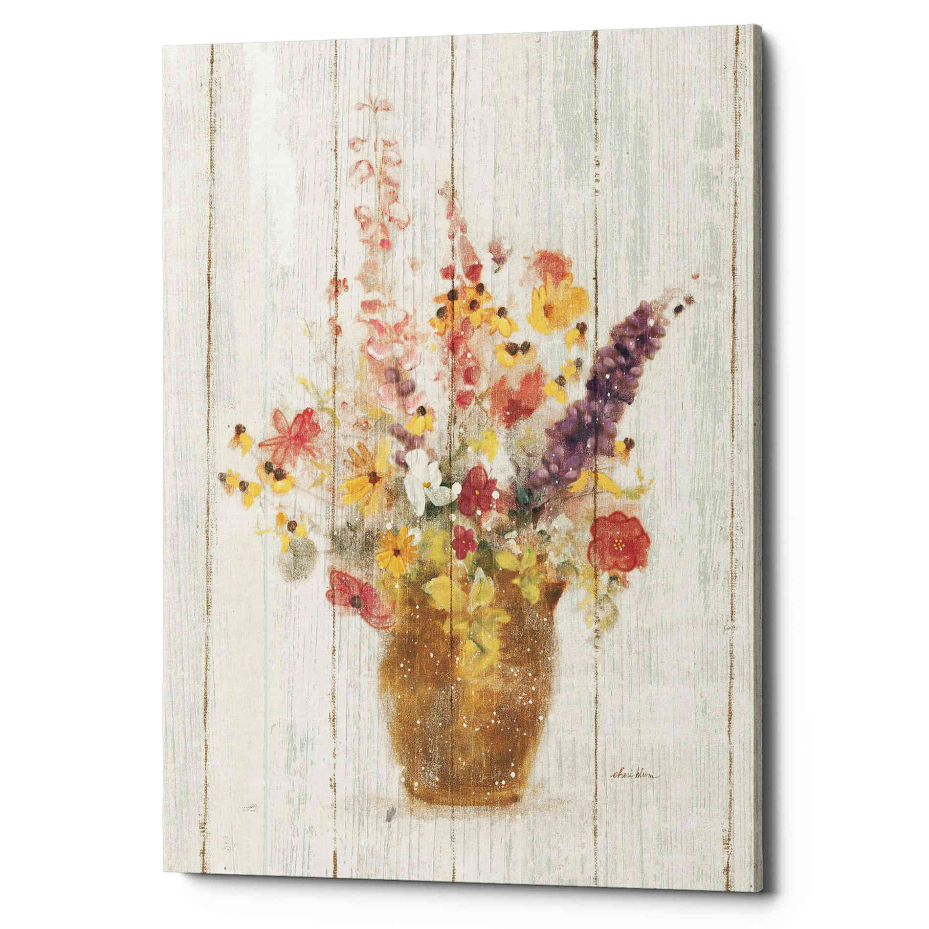 'Wild Flowers in Vase I on Barn Board' by Cheri Blum, Canvas Wall Art