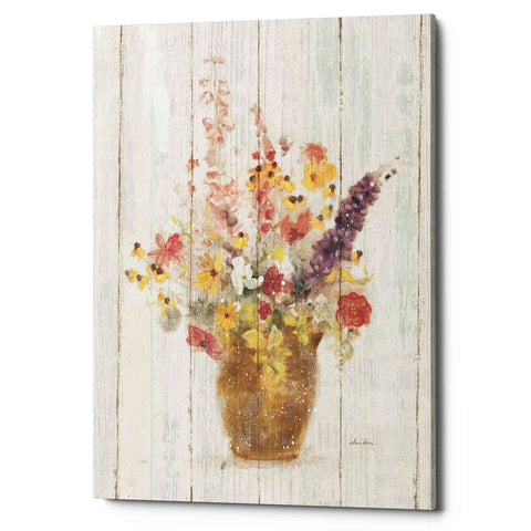 Image of 'Wild Flowers in Vase I on Barn Board' by Cheri Blum, Canvas Wall Art