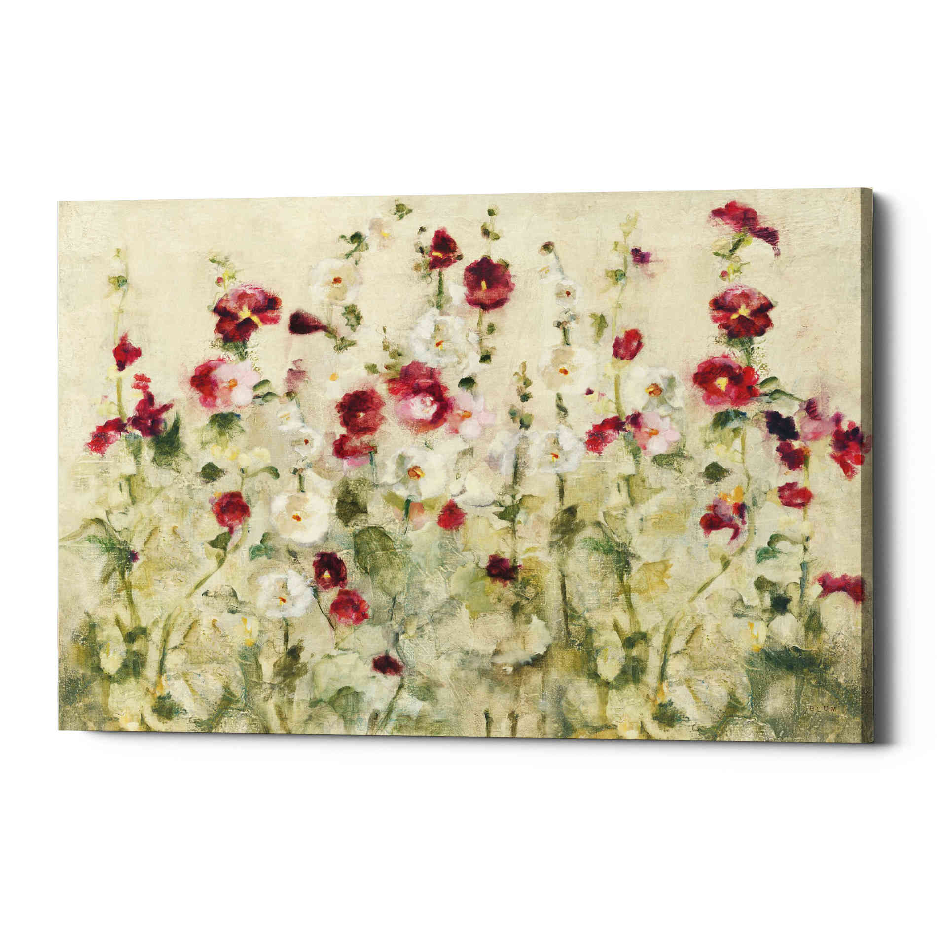 'Hollyhocks Row Cool' by Cheri Blum, Canvas Wall Art
