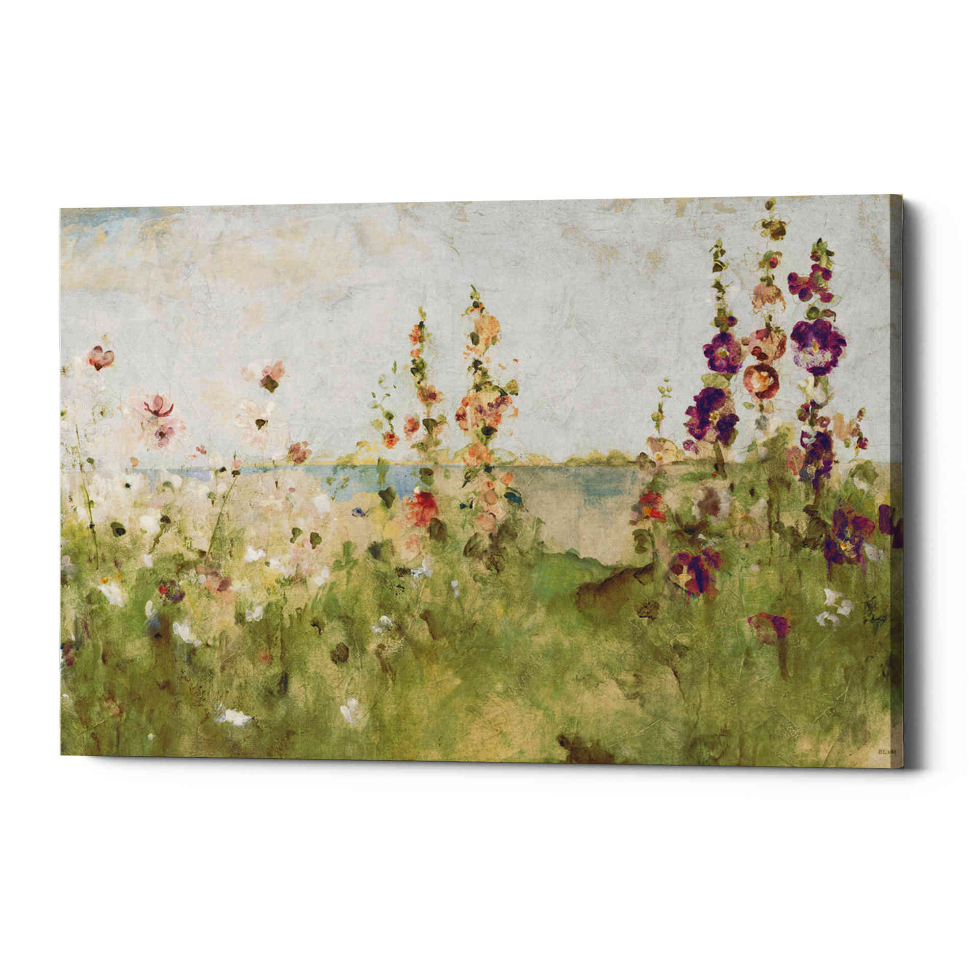 'Hollyhocks by the Sea' by Cheri Blum, Canvas Wall Art