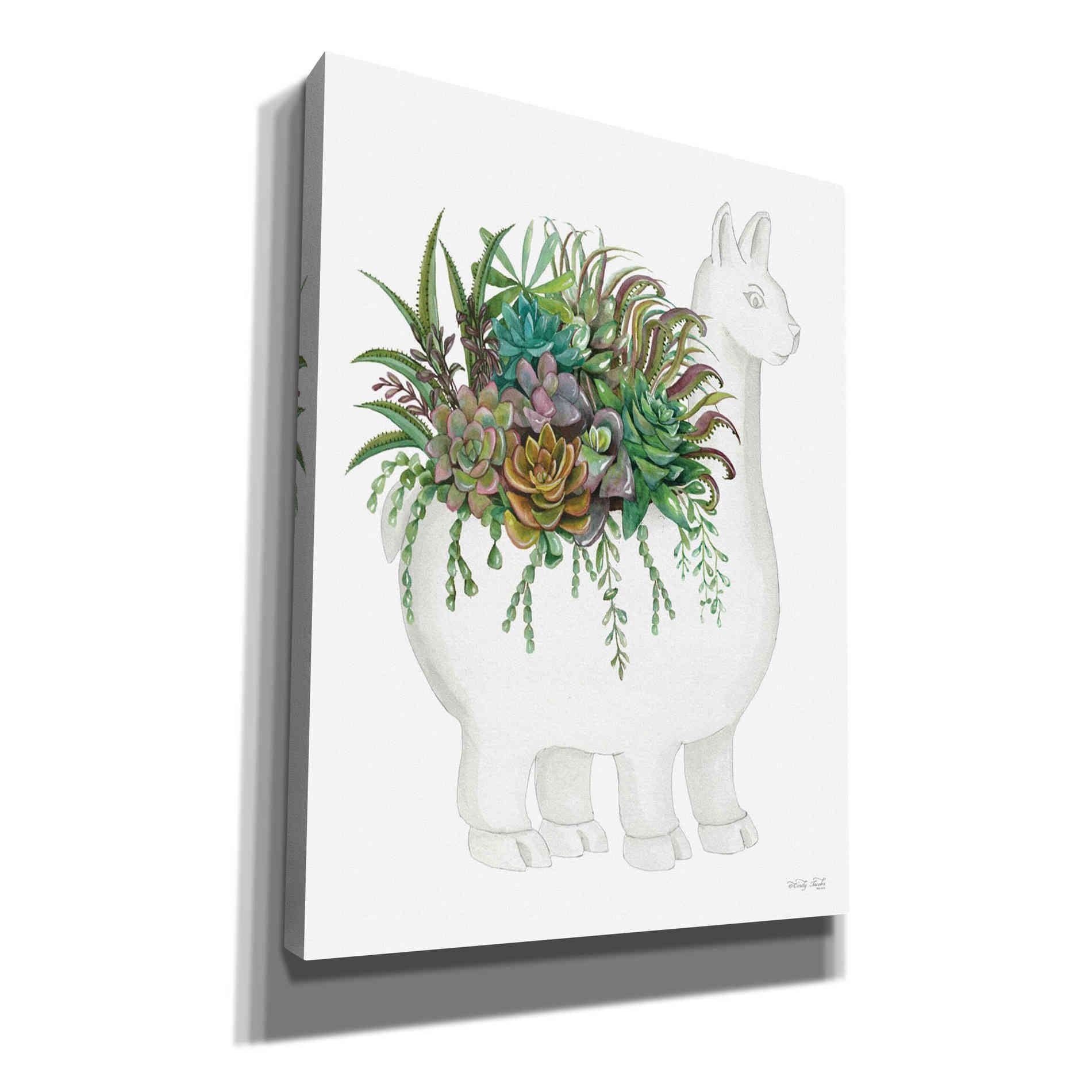 'Proud Llama Pot I' by Cindy Jacobs, Canvas Wall Art,Size B Portrait