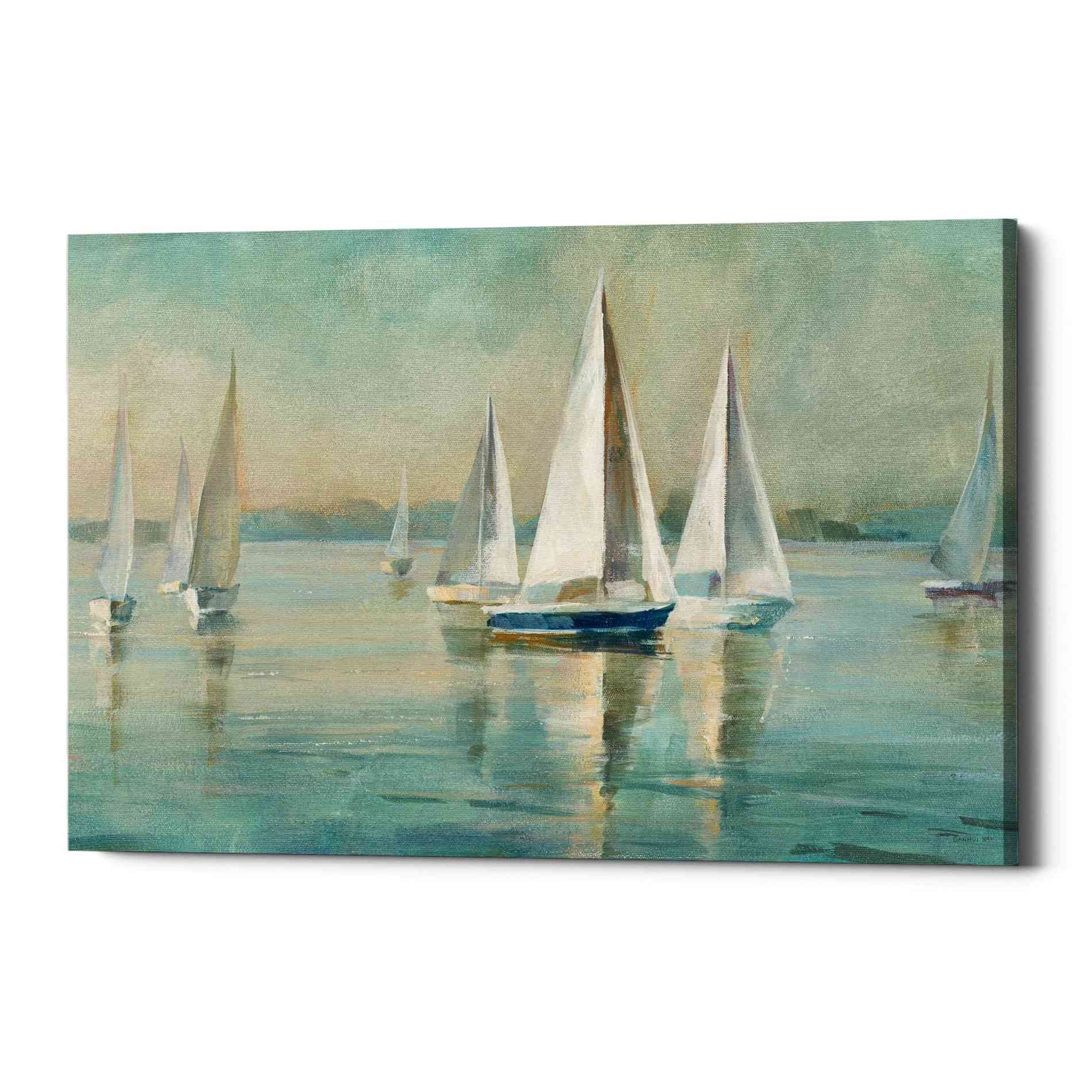 'Sailboats At Sunrise' by Danhui Nai, Canvas Wall Art