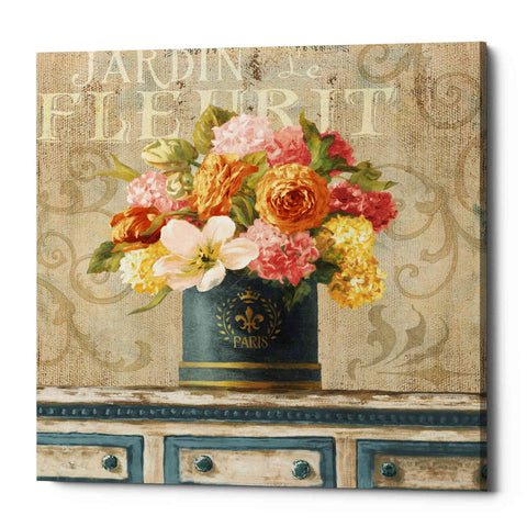 Image of 'Tulips in Teal and Gold Hatbox' by Danhui Nai, Canvas Wall Art