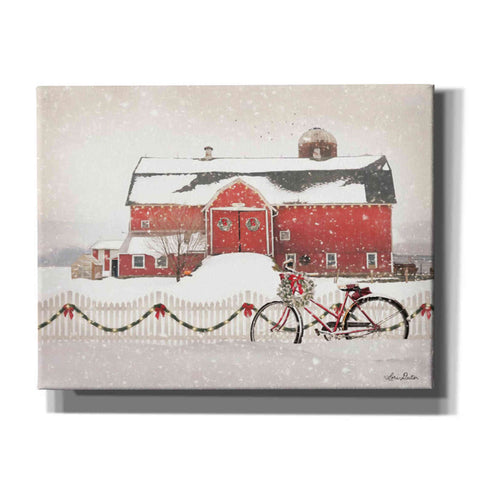 Image of 'Christmas Barn and Bike' by Lori Deiter, Canvas Wall Art,Size B Landscape