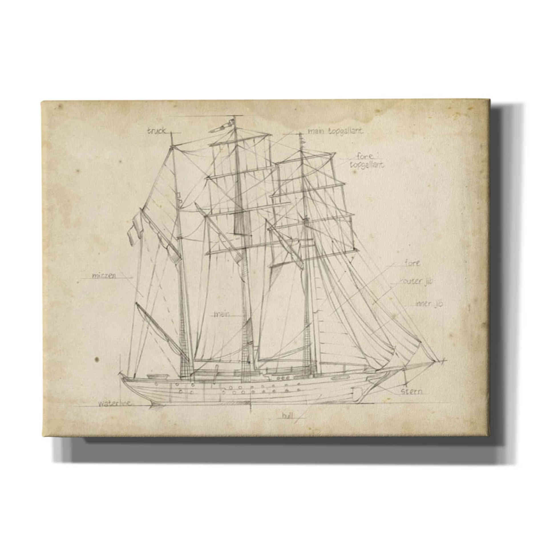 'Sailboat Blueprint I' by Ethan Harper Canvas Wall Art,Size B Landscape
