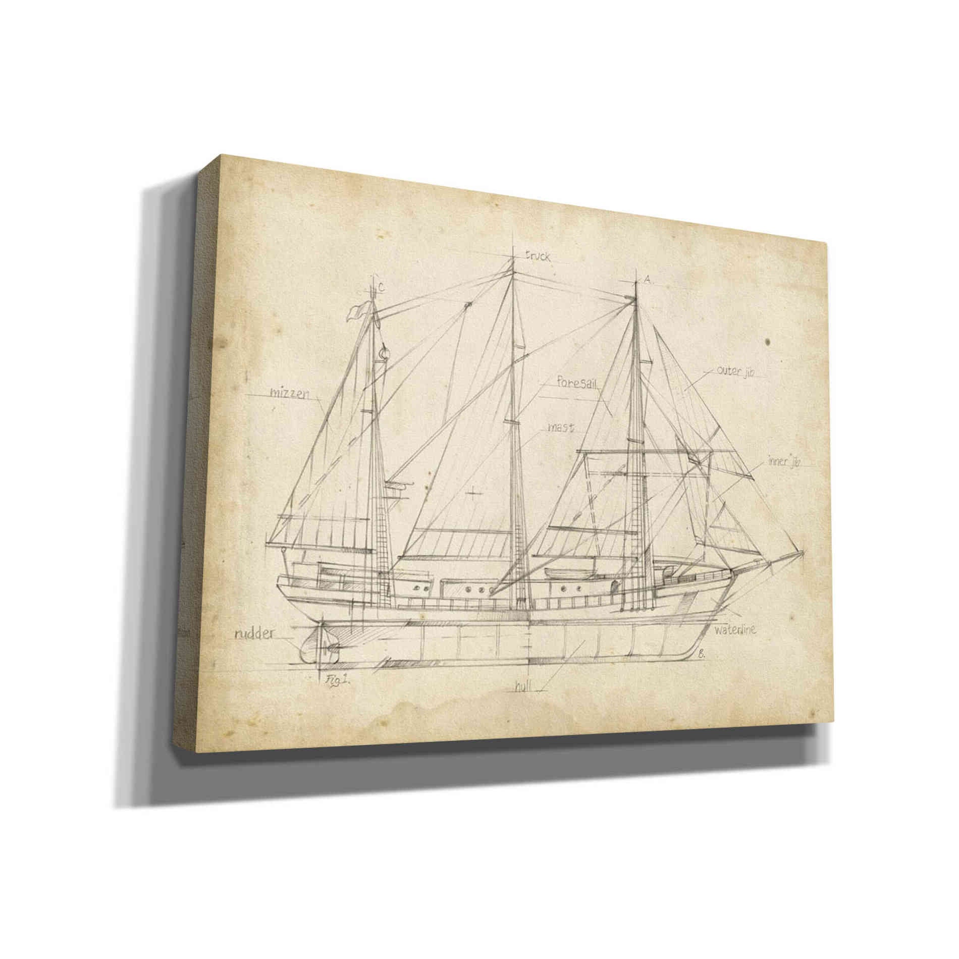 'Sailboat Blueprint II' by Ethan Harper Canvas Wall Art,Size B Landscape