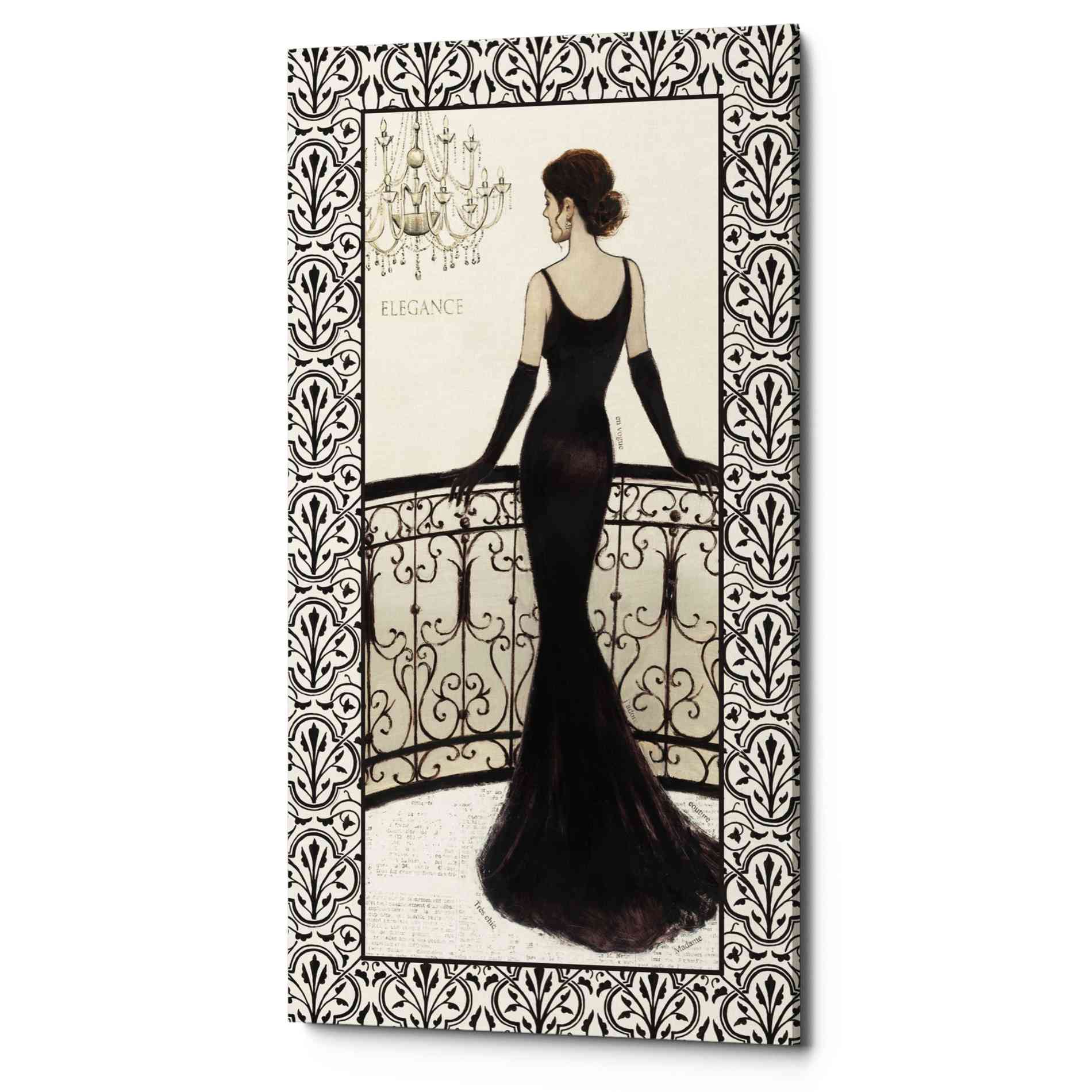 'La Belle Noir with Floral Cartouche Border 4' by Emily Adams, Canvas Wall Art