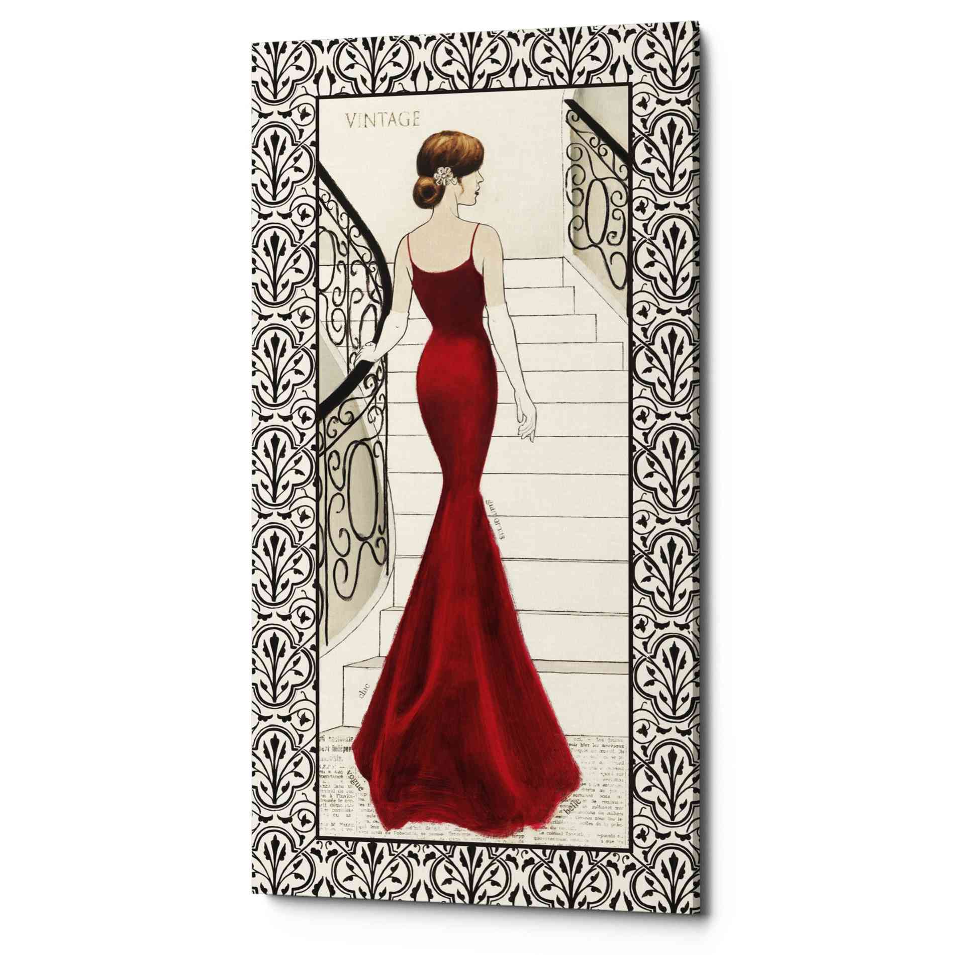 'La Belle Rouge with Floral Cartouche Border' by Emily Adams, Canvas Wall Art