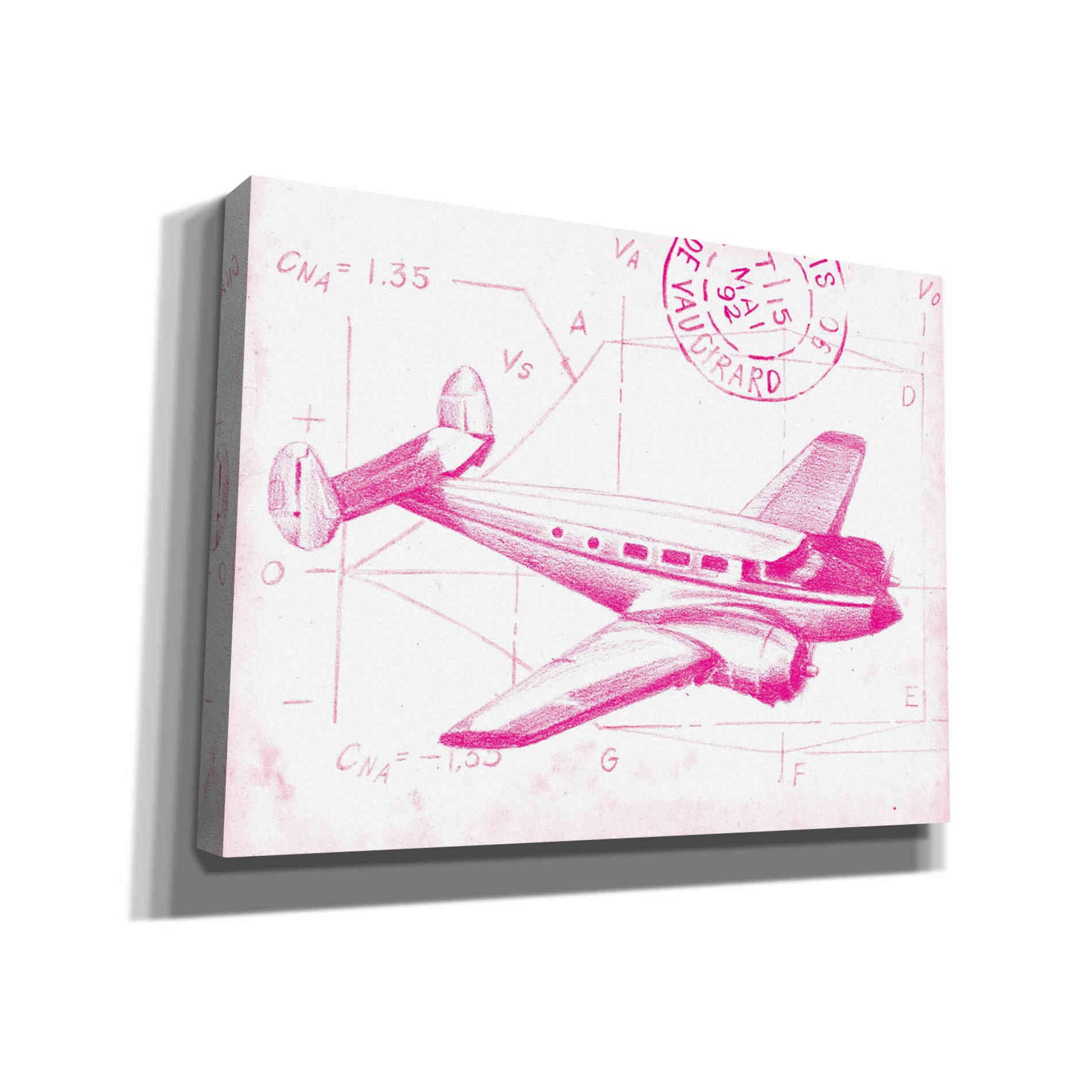 'Flight Schematic IV in Pink' by Ethan Harper Canvas Wall Art,Size B Landscape