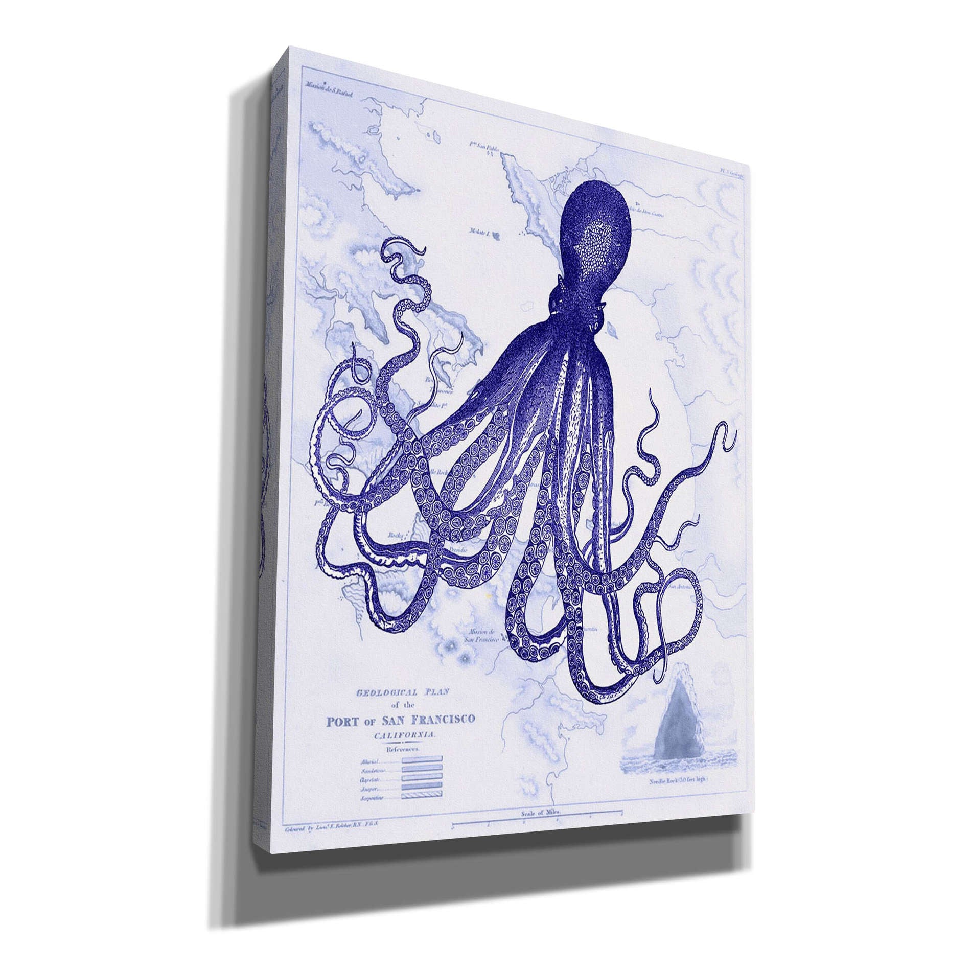 'Blue Octopus 1 on Nautical Map,' by Fab Funky, Giclee Canvas Wall Art