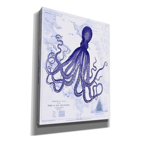 Image of 'Blue Octopus 1 on Nautical Map,' by Fab Funky, Giclee Canvas Wall Art