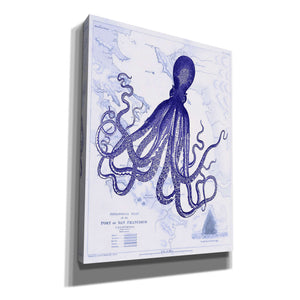 'Blue Octopus 1 on Nautical Map,' by Fab Funky, Giclee Canvas Wall Art