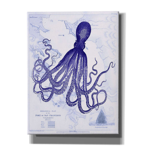 Image of 'Blue Octopus 1 on Nautical Map,' by Fab Funky, Giclee Canvas Wall Art