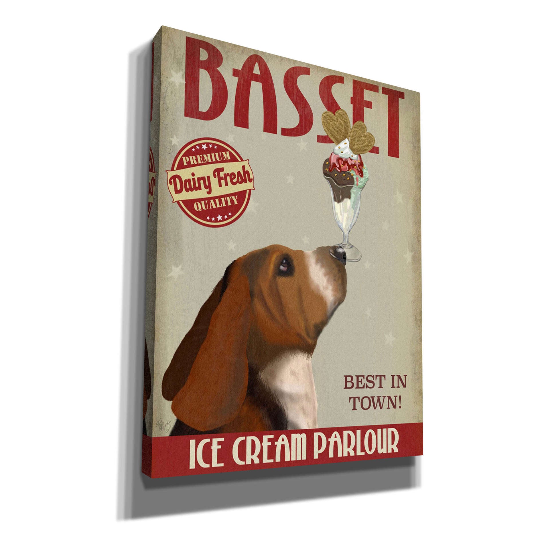 'Basset Hound Ice Cream,' by Fab Funky, Giclee Canvas Wall Art