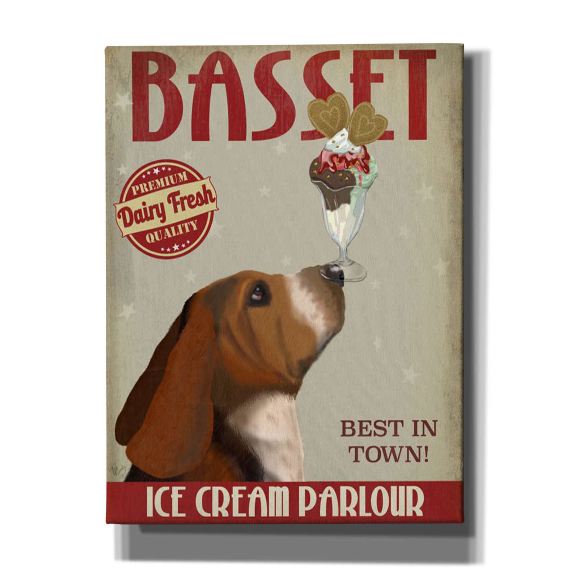 'Basset Hound Ice Cream,' by Fab Funky, Giclee Canvas Wall Art