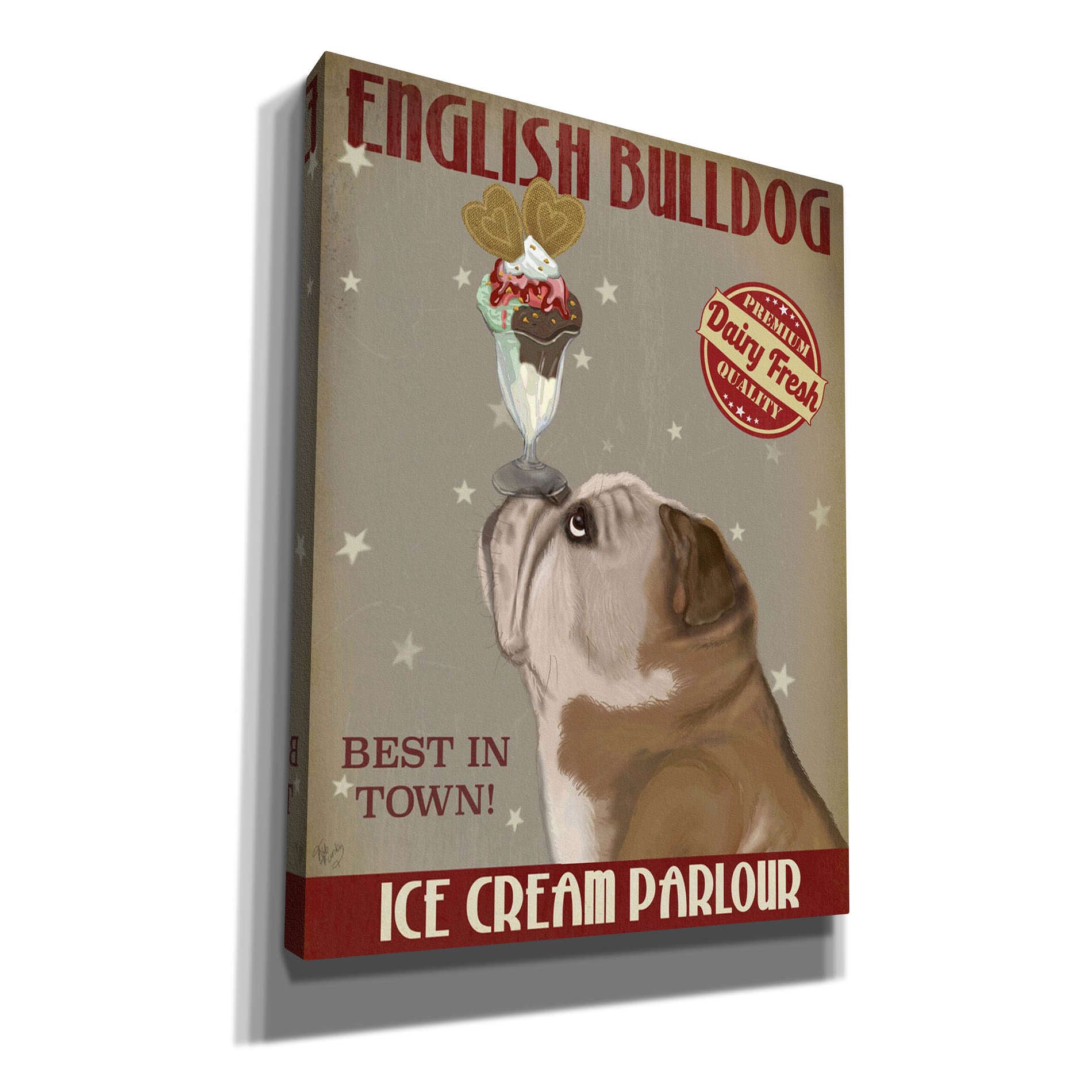 'English Bulldog Ice Cream,' by Fab Funky, Giclee Canvas Wall Art