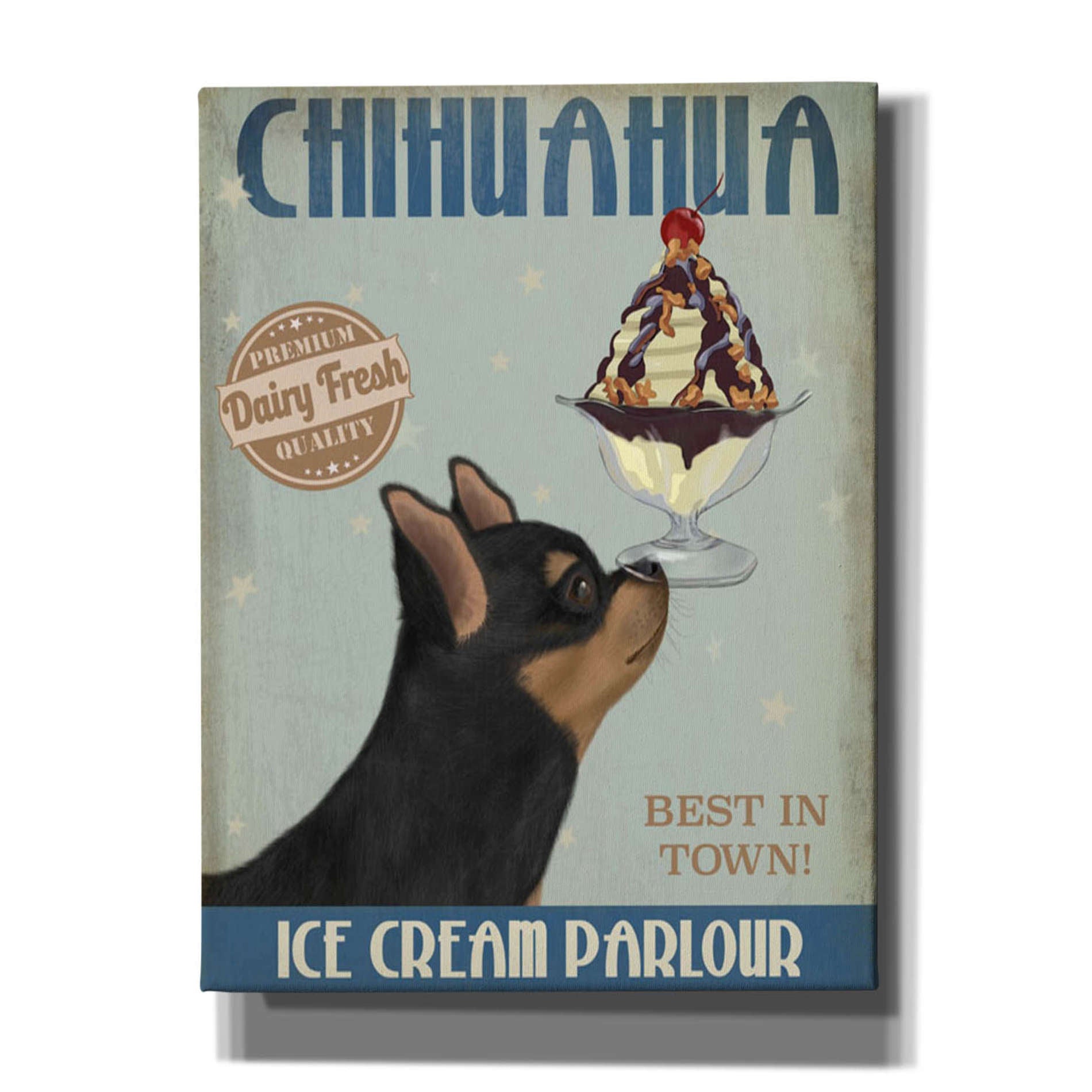 'Chihuahua, Black and Ginger, Ice Cream,' by Fab Funky, Giclee Canvas Wall Art