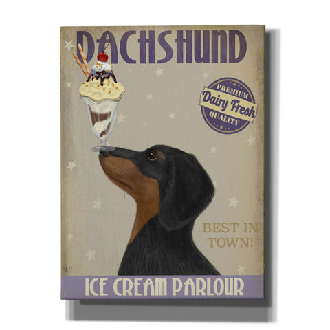 Image of 'Dachshund, Black and Tan, Ice Cream,' by Fab Funky, Giclee Canvas Wall Art