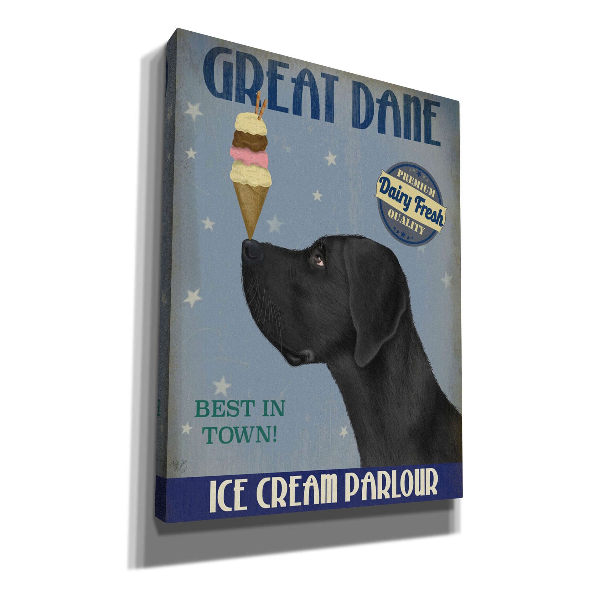 'Great Dane, Black, Ice Cream,' by Fab Funky, Giclee Canvas Wall Art