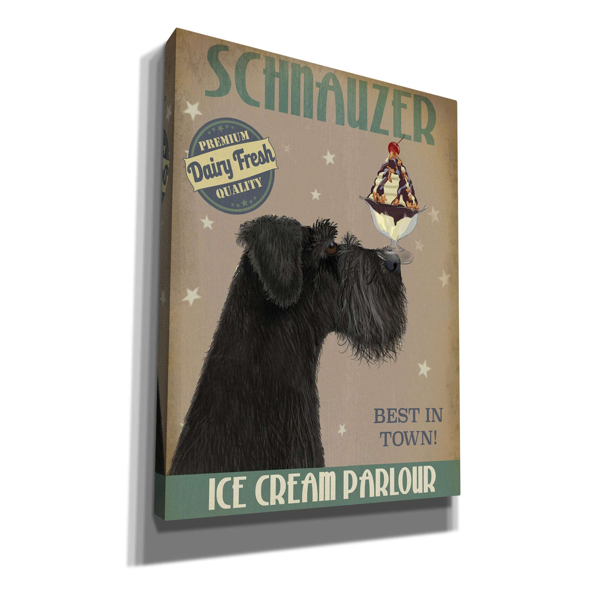 'Schnauzer, Black, Ice Cream,' by Fab Funky, Giclee Canvas Wall Art