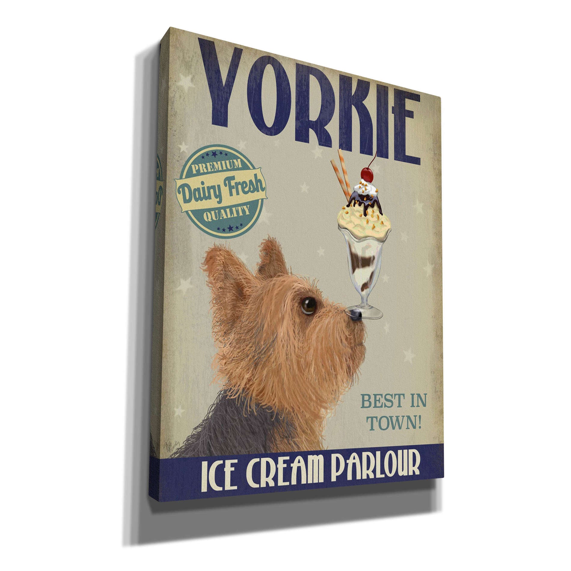 'Yorkshire Terrier Ice Cream,' by Fab Funky, Giclee Canvas Wall Art