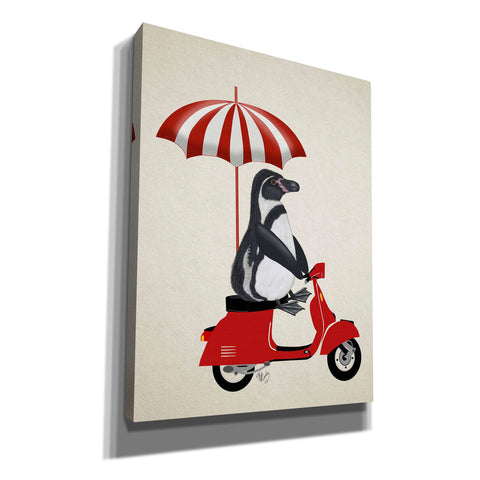 Image of 'Penguin On Red Moped,' by Fab Funky, Giclee Canvas Wall Art