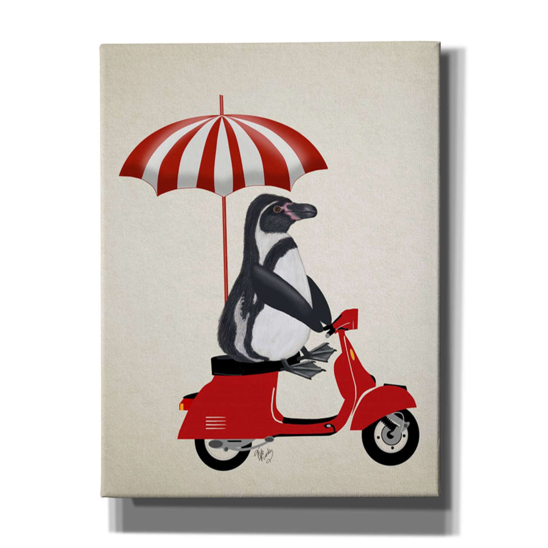 'Penguin On Red Moped,' by Fab Funky, Giclee Canvas Wall Art