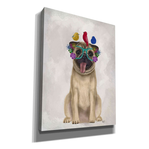Image of 'Pug and Flower Glasses' by Fab Funky, Giclee Canvas Wall Art