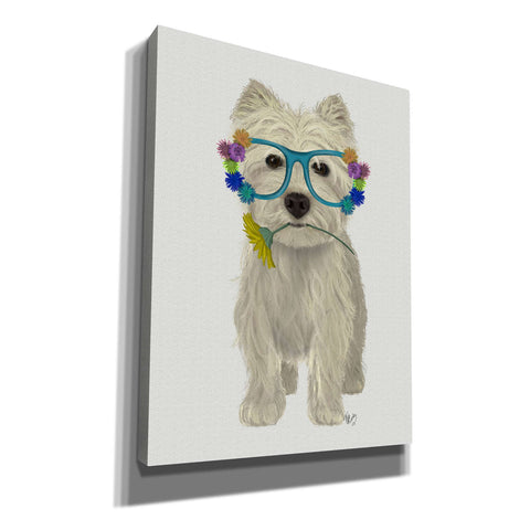 Image of 'West Highland Terrier Flower Glasses' by Fab Funky, Giclee Canvas Wall Art