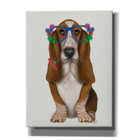 Image of 'Basset Hound Flower Glasses' by Fab Funky, Giclee Canvas Wall Art