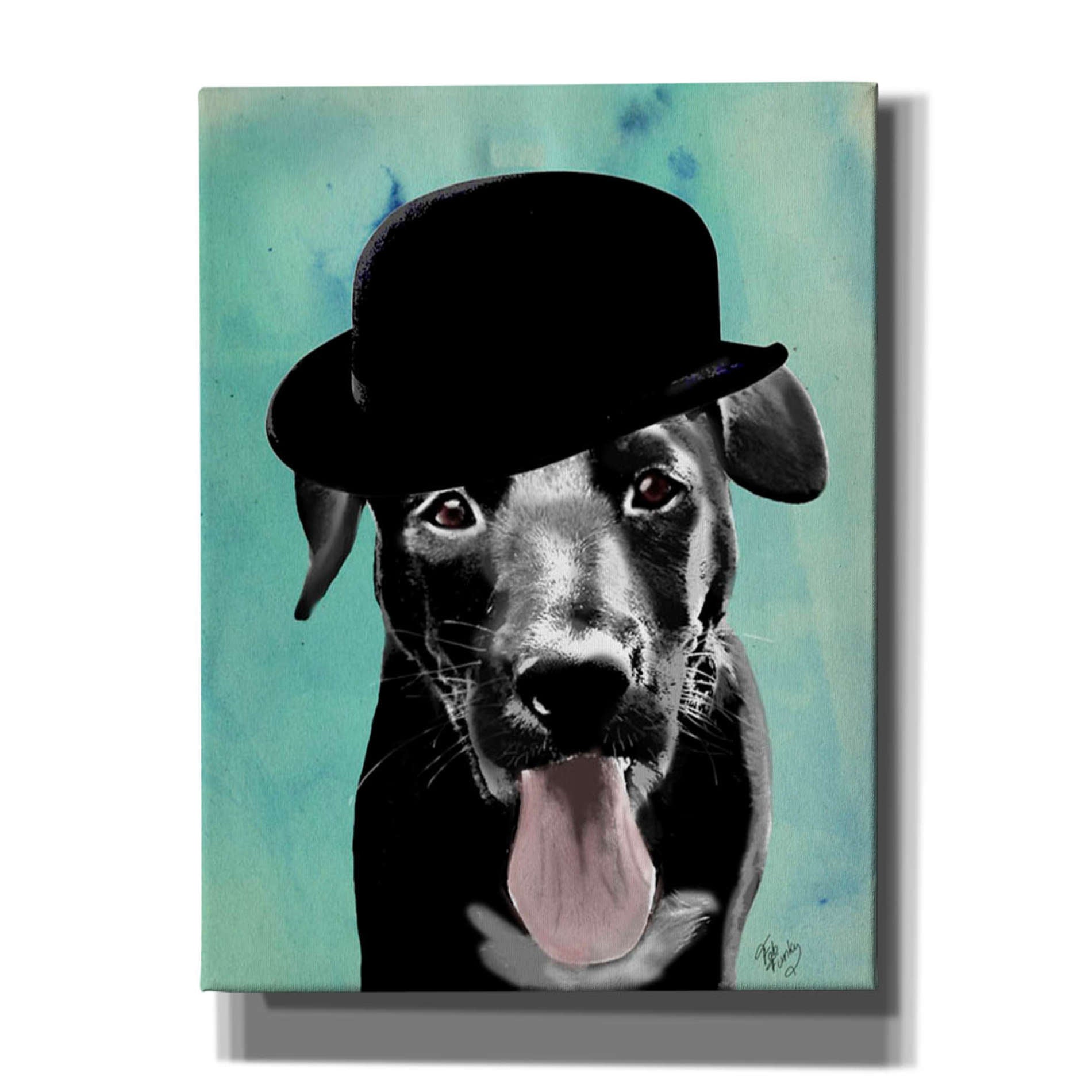 'Black Labrador in Bowler Hat' by Fab Funky, Giclee Canvas Wall Art