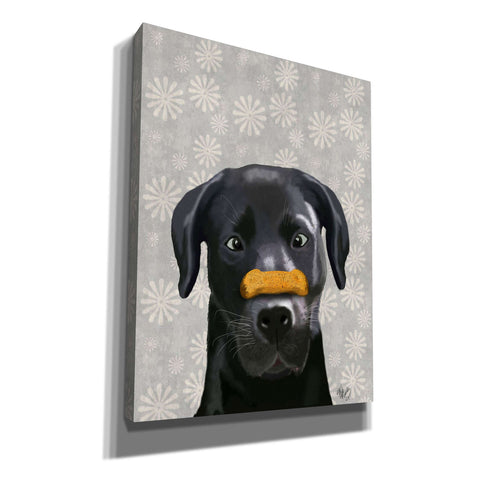Image of 'Black Labrador With Bone on Nose' by Fab Funky, Giclee Canvas Wall Art