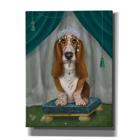 Image of 'Basset Hound and Tiara' by Fab Funky, Giclee Canvas Wall Art