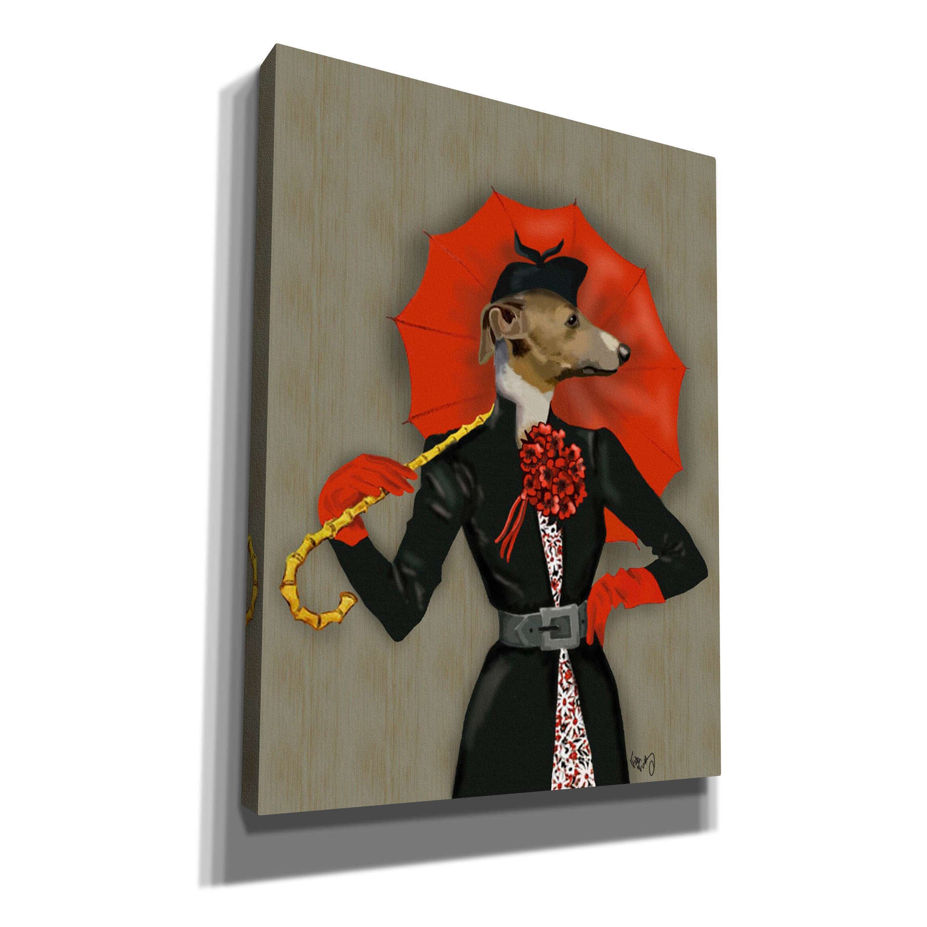 'Elegant Greyhound and Red Umbrella' by Fab Funky, Giclee Canvas Wall Art
