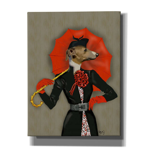 Image of 'Elegant Greyhound and Red Umbrella' by Fab Funky, Giclee Canvas Wall Art