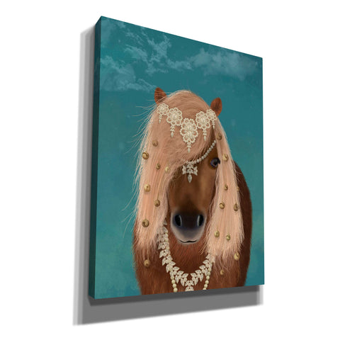 Image of 'Horse Brown Pony with Bells, Portrait' by Fab Funky, Giclee Canvas Wall Art