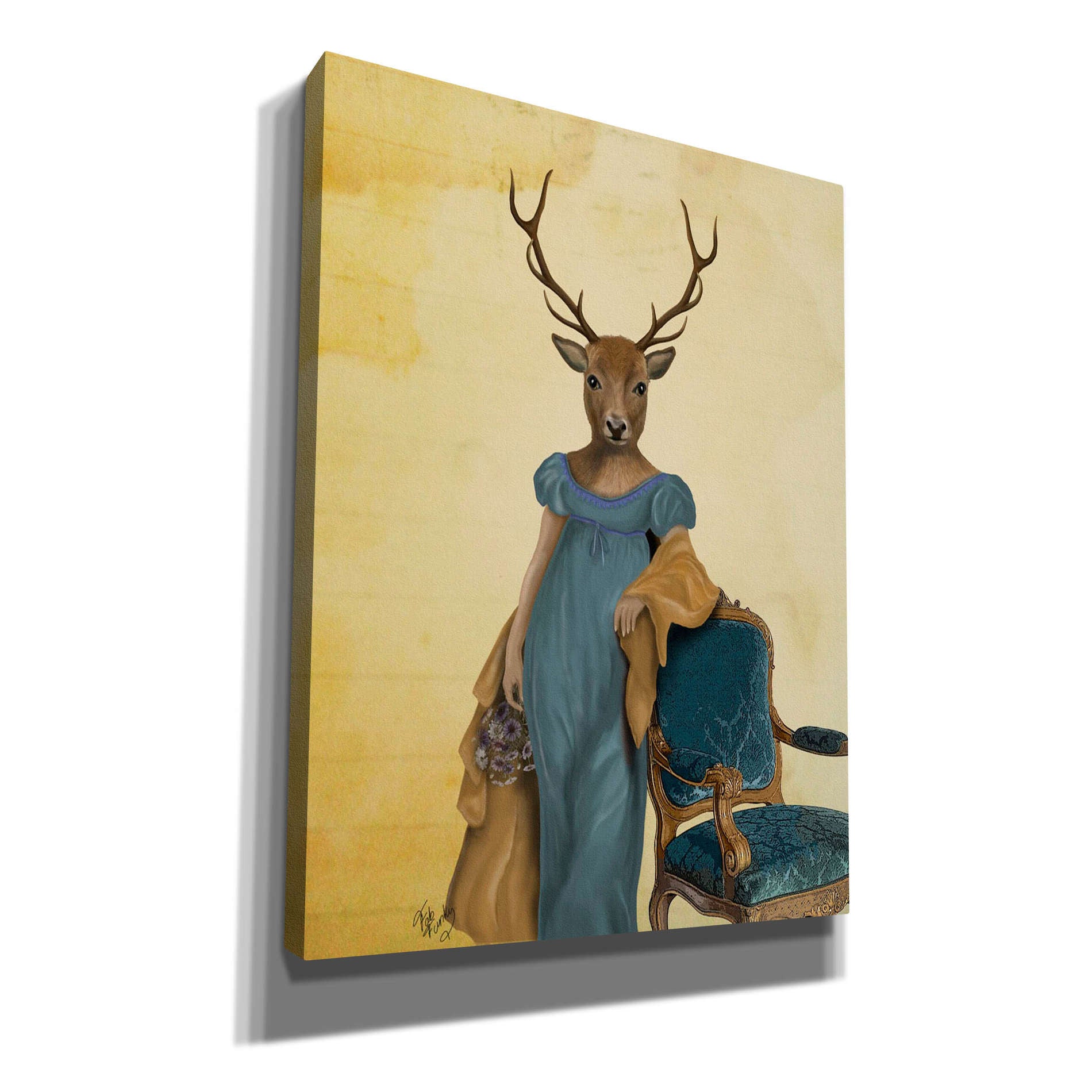 'Deer In Blue Dress' by Fab Funky, Giclee Canvas Wall Art