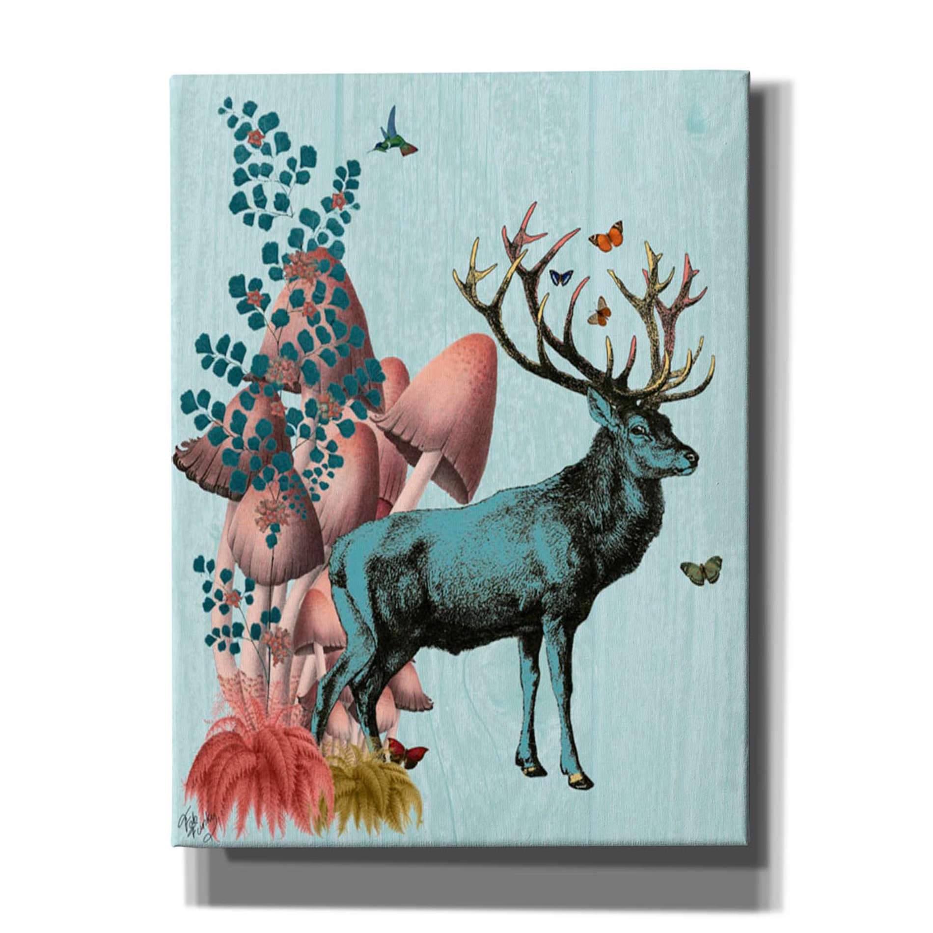 'Turquoise Deer in Mushroom Forest' by Fab Funky, Giclee Canvas Wall Art
